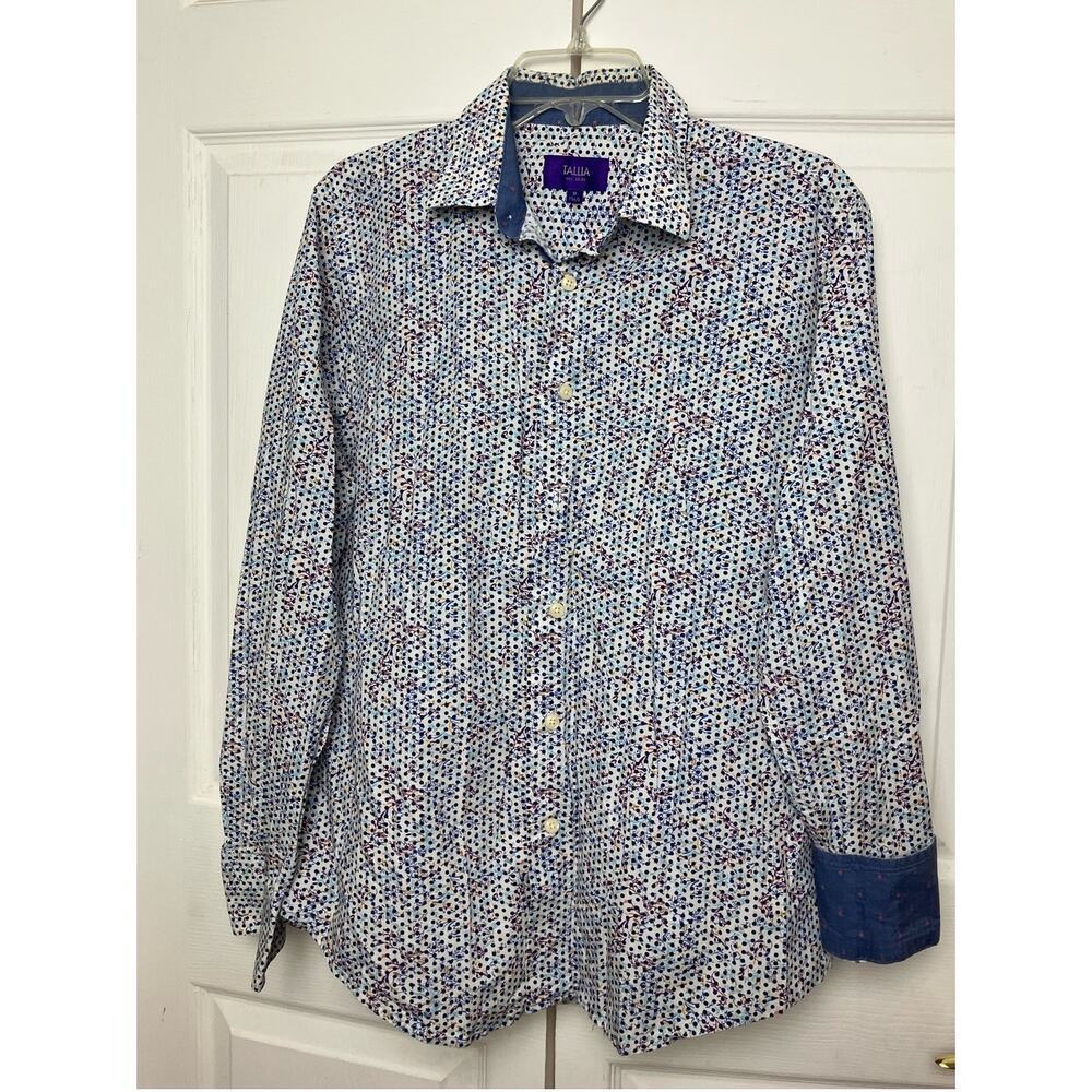 Tallia Men's Colorful Pattern Long Sleeve Casual Button Down Size M 15 1/2